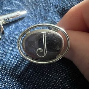 Vintage Silver Monogram Cufflinks with J Initial